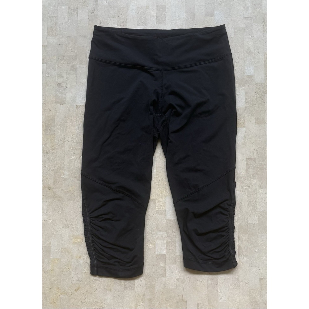Lululemon Run For Your Life Crop Women Black Capri Crop Ruched Mesh Leg Sz 6